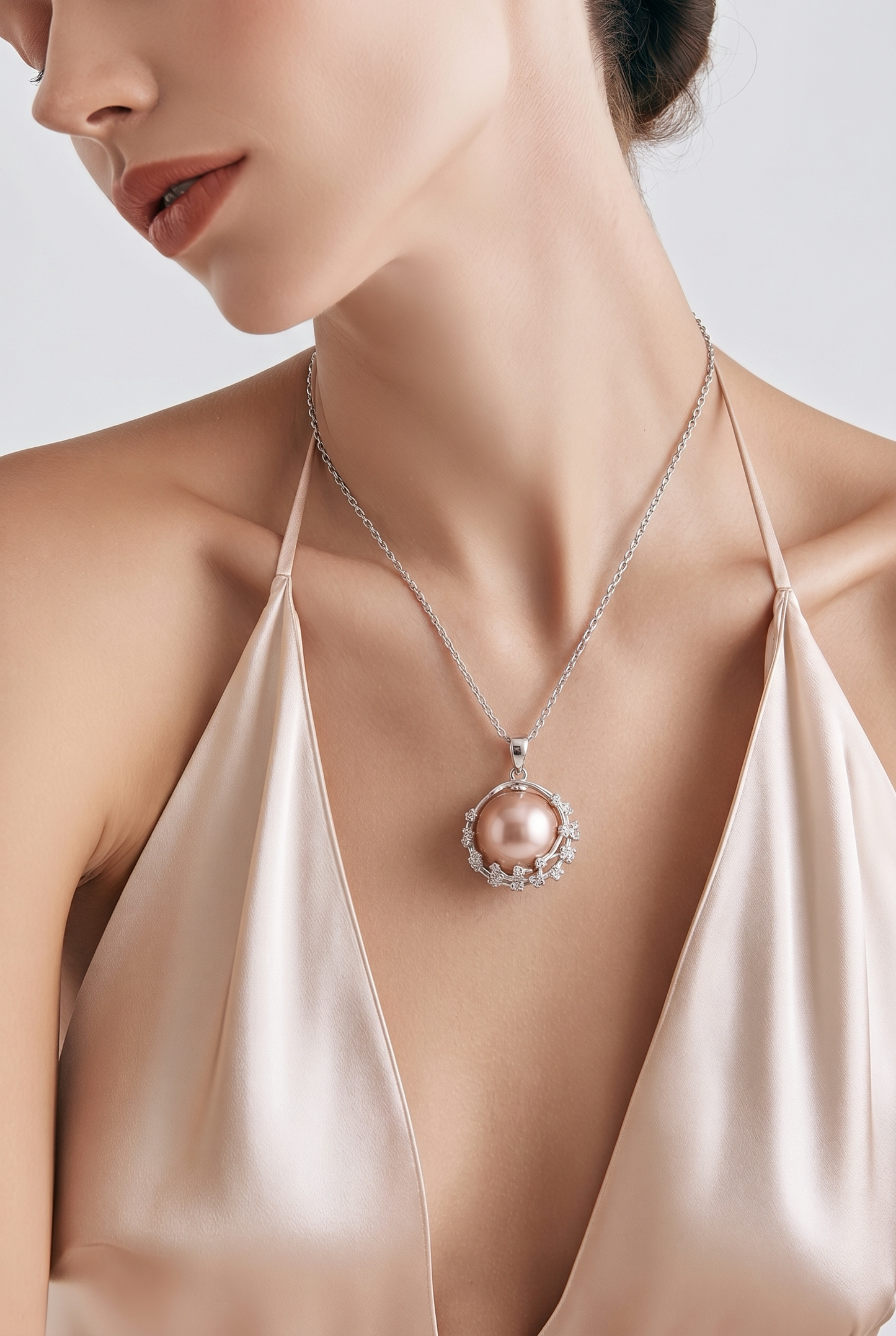 14.9mm Mauve Pink Edison Pearl S925 Silver Floral Pendant Necklace