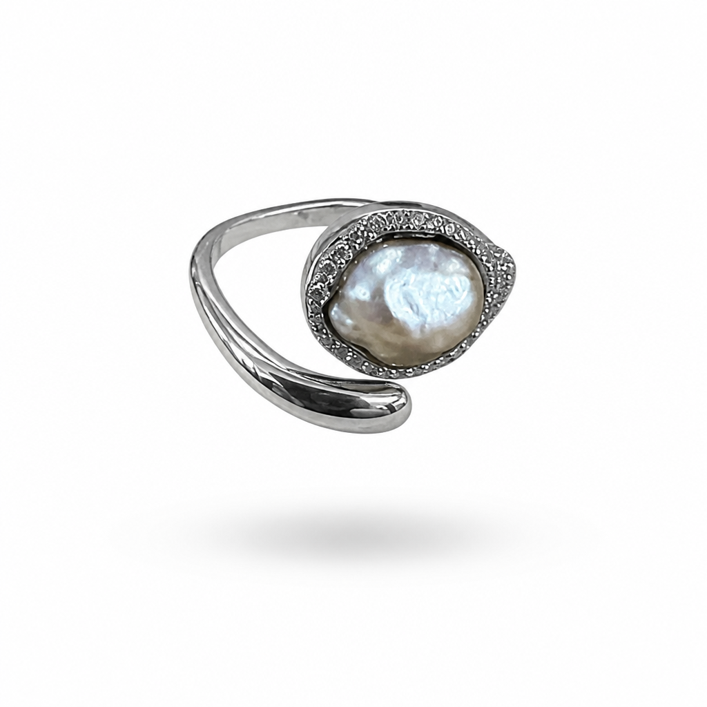 Black Tahitian keshi pearl adjustable S925 sterling silver ring