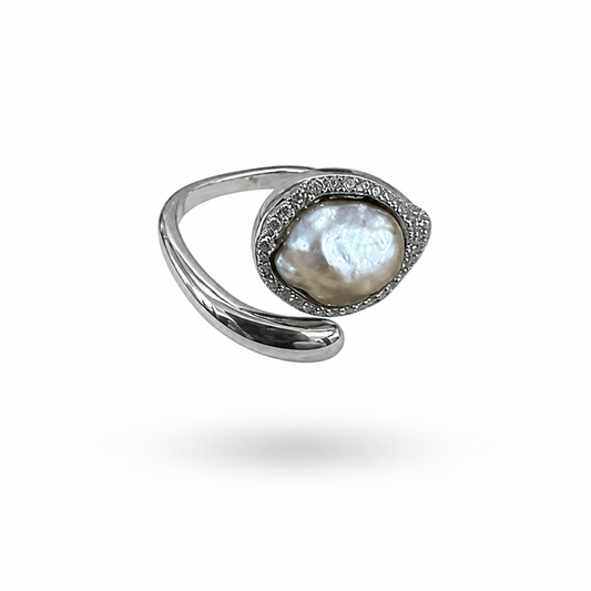 Black Tahitian keshi pearl adjustable S925 sterling silver ring