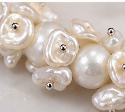 Freshwater and keshi pearl close-up detail