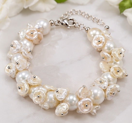 Freshwater pearl and keshi statement bracelet full product view