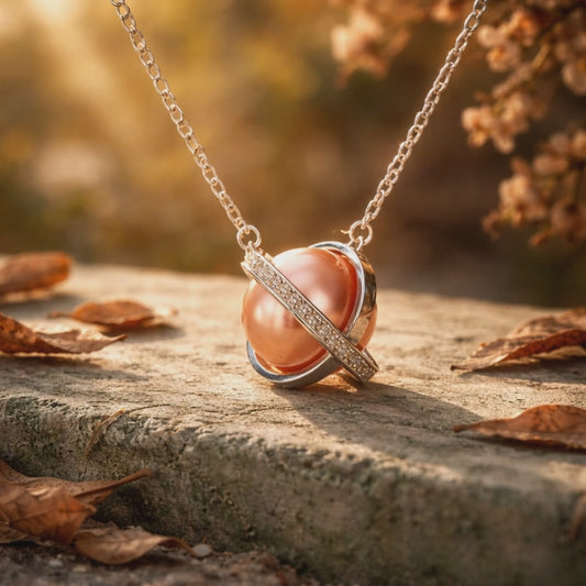 Mauve Pink Edison Pearl S925 Silver Planet Pendant Necklace