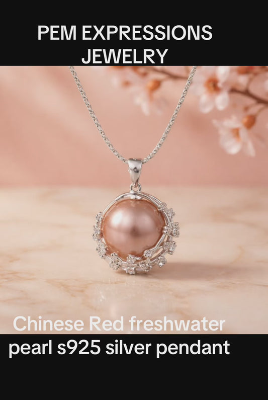 14.9mm Mauve Pink Edison Pearl S925 Silver Floral Pendant Necklace